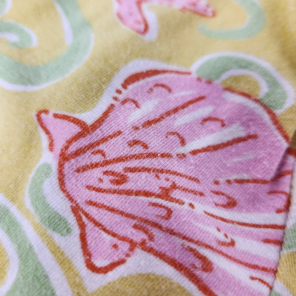 VTG Kids Lilly Pulitizer Dress Shortsleeve Seashell Crab Starfish Yellow Pink